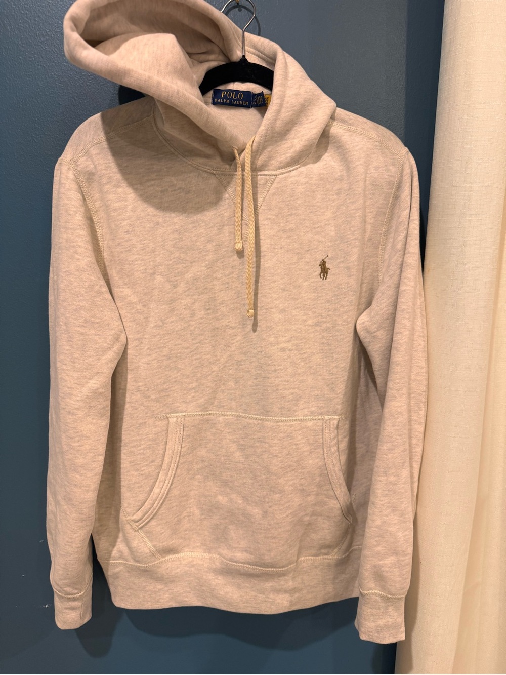 Ralph Lauren Cream Drawstring Hoodie with Brown Polo Label